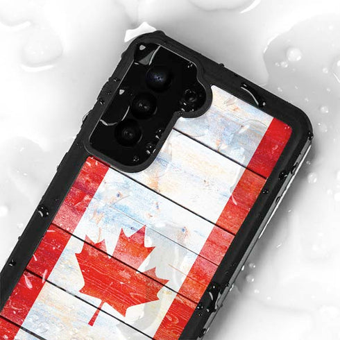 Canada Flag Light Wood Galaxy S24 Waterproof Case